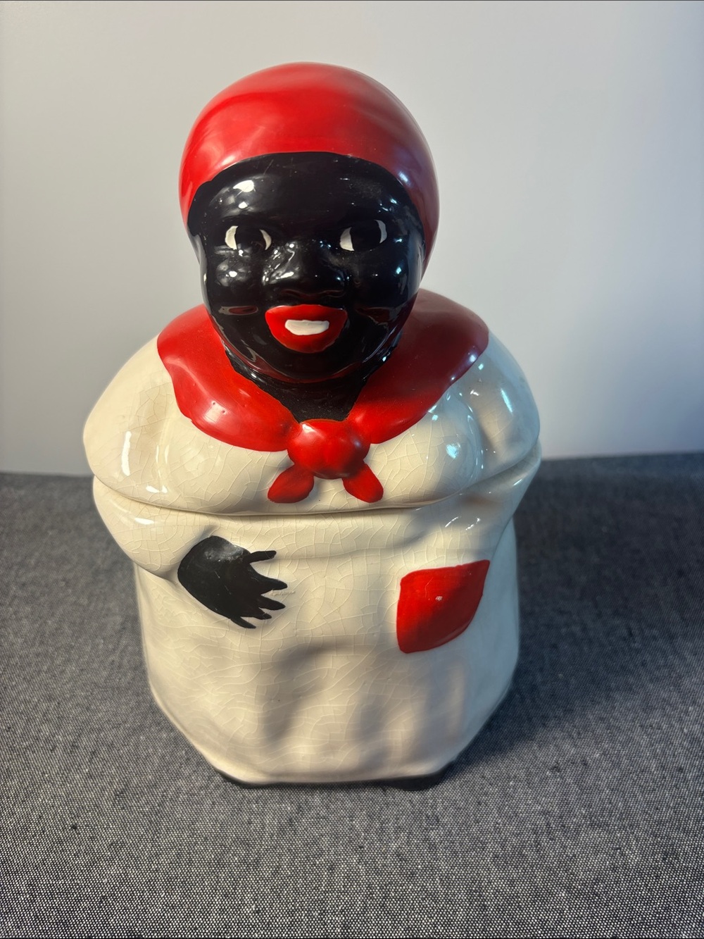Vintage & Rare! Lady in Red & White Dress. Cookie Jar.